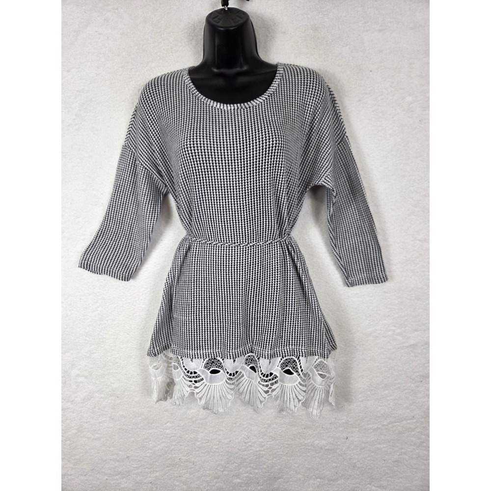 Motherhood Maternity Tunic Top  M Tie‎ Back Knit Lace Scallop Hem Boho Casual